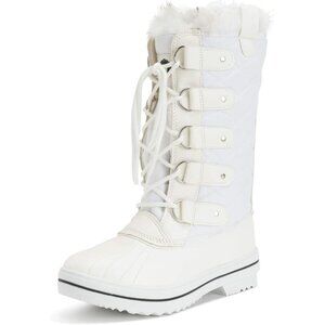 〽️Women's White Polar Tall Nylon Waterproof Fur Lined Winter Warm Rain Boots